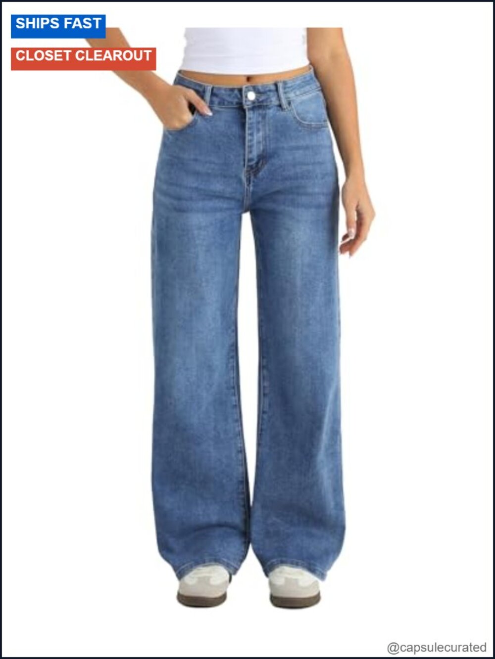 High Waisted Wide Leg Jeans Stretch Straight Leg Loose Fit with Pockets 3